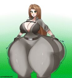 1girls 2022 alphaerasure ass big_breasts bottom_heavy breasts brown_hair cleavage female female_focus green_eyes hips huge_ass huge_breasts hyper hyper_ass hyper_hips hyper_thighs jumpsuit karamina_(demonwolf202) large_breasts long_hair solo solo_female solo_focus thick_thighs thighs thunder_thighs watermark wide_hips