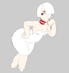 angry_face big_ass big_butt big_hips bottom_heavy bowling_pin breasts buckteeth cleavage clothing female pale-skinned_female pale_skin rawhell solo white_hair wyer_bowling