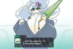 1girls 2020 breasts cleavage clothed clothing dialogue english english_text female female_focus gigantic_breasts huge_breasts hyper hyper_breasts inkling kimono knj_ex looking_at_viewer marie_(octo_canyon) marie_(splatoon) massive_breasts nintendo solo solo_female solo_focus splatoon splatoon_(series) splatoon_2 splatoon_2:_octo_canyon text text_box top_heavy umbrella