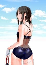 1girls ass brown_hair latex morag_ladair_(xenoblade) nayuta-knt nintendo one-piece_swimsuit small_breasts solo swimsuit wet xenoblade_(series) xenoblade_chronicles_2