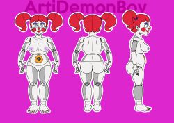 1girls artidemonboy baby_(fnafsl) barefoot circus_baby circus_baby_(fnaf) completely_nude completely_nude_female female female_only five_nights_at_freddy's five_nights_at_freddy's:_sister_location front_view full_body naked naked_female nude nude_female pussy rear_view reference_image side_view sister_location smile solo solo_female