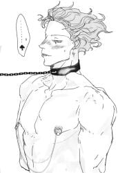 1boy chained clown clown_boy dilf hands_behind_back hisoka_morow hunter_x_hunter male male_only nipple_piercing nipples tongue_out