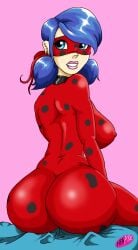 1girls big_ass big_breasts big_butt big_udders blue_eyes blue_sheets bodysuit disney_channel facing_away facing_away_from_viewer fat_ass fat_breasts fat_butt female female_human female_only french hard_nipples henpie heroine huge_ass huge_breasts huge_butt japanese ladybug_(character) latex latex_bodysuit latex_suit looking_back marinette_cheng marinette_dupain-cheng mask masked_female miraculous:_tales_of_ladybug_and_cat_noir miraculous_ladybug nipples_visible_through_clothing pink_background pink_lips pink_lipstick pinup pinup_(style) pinup_art pinup_pose purple_hair red_latex red_latex_suit sitting sitting_on_bed smiling smiling_at_viewer solo