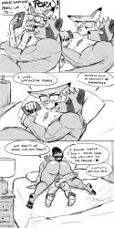 anthro ass backsack balls bed bedroom_eyes big_penis blush blush_lines bodily_fluids body_hair boyfriends cacomistle canid canine cellphone chest_hair closed_eyes cuddling duo ears_back eebahdeebah erection eyewear eyewear_only fangs furniture gay gay_sex genitals glasses glasses_only half-closed_eyes heart hi_res huge_cock humanoid_genitalia humanoid_penis humor imminent_sex inviting kubo_(eebahdeebah) love lying lying_on_bed male male/male mammal markings muscle_tone muscular muscular_anthro muscular_male narrowed_eyes niko_(eebahdeebah) notched_ear nude on_bed open_mouth pawpads paws penis perineum phone pivoted_ears procyonid raccoon_dog raised_tail ring_(marking) ringtail romantic romantic_couple seductive sharp_teeth smartphone sweat sweatdrop tail_markings tanuki teasing teeth vein veiny_penis wide_eyed