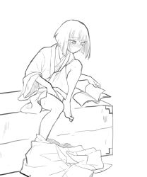 1boy androgynous blush bob_cut bottomless femboy fromsoftware girly japanese_clothes kuro_the_divine_heir male male_only masturbation monochrome pants_down reading sekiro:_shadows_die_twice sitting sketch solo sweat walnut1229