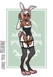 absurd_res bunny_costume chest_tuft clothing costume easter easter_egg egg female fishnet fishnet_legwear garter_straps hi_res hip_tuft holidays humanoid lagomorph legwear leporid mammal monster_girl_(genre) monster_girl_hunt rabbit solo tinydevil tuft