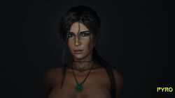 1girls 3d brown_eyes brown_hair casual female female_only freckles front_view human lara_croft lara_croft_(survivor) light-skinned_female light_brown_eyes long_hair looking_at_viewer neckwear pyro_(artist) solo solo_female tagme tomb_raider wet