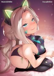 alternate_costume anima_squad_series ass battle_bunny_series battle_cat_jinx blonde_hair darklux facial_markings female_only halterneck jinx_(league_of_legends) league_of_legends licking_lips see-through see-through_clothing sharp_teeth string_panties thighhighs