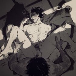 2boys anal anal_juice anal_sex blush bulge burn_scar erection erection_under_clothes fromsoftware fundoshi fundoshi_aside gay genichiro_ashina hair_down hajizomenoise leg_grab legs_held_open male male_only monochrome muscular on_back open_mouth partially_clothed scar scars sekiro sekiro:_shadows_die_twice tatami uncensored yaoi