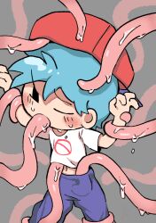 backwards_baseball_cap blue_hair blush boyfriend_(friday_night_funkin) closed_eyes clothed_rape clothed_sex cute dripping error999 friday_night_funkin gooey holding_legs male_only rape sweat tentacle tentacle_background tentacle_in_mouth tentacle_rape tentacle_sex tentacle_under_clothes trapped_in_clothing