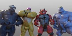 3d 3d_(artwork) 4boys abs anthro ape balls bara biceps blizzard_entertainment body_hair boner crossed_legs darkviperbara digital_media_(artwork) erection gay genitals gesture gorilla group haplorhine hi_res incineroar koopa koopaling machoke male male/male male_only mammal mario_(series) muscular nintendo nude overwatch penis pexs pointing pointing_at_penis pokémon_(species) pokemon pokemon_(species) pokemon_only primate roy_koopa scalie smile smirk triceps video_games winston_(overwatch)