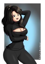 ajna arm_under_breasts black_hair black_keyhole_turtleneck breasts curvaceous curvy curvy_female keyhole_turtleneck legwear light-skinned_female light_skin original_character rodriguesd-marcelo smiling_at_viewer thighs voluptuous