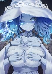 1girls 4_arms absurd_res big_breasts blue_body blue_eyes blue_hair blue_skin breasts dress elden_ring female female_focus female_only fromsoftware hat huge_breasts jtveemo long_hair looking_at_viewer multi_arm multi_face multi_limb ranni_the_witch smile solo standing