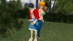 3d animated bikini cum cum_on_toes feet female foot_fetish footjob high_heels male monkey_d_luffy nami one_piece oscarkim123 post-timeskip sandaljob shoejob shoes soles sound video