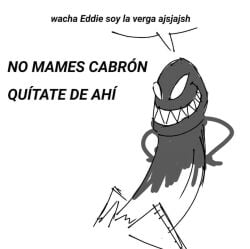 alien cock_transformation eddie_brock erection funny humor living_penis male male_only marvel marvel_comics meme penis penis_transformation penis_with_face pubes pubic_hair sentient_penis sketch smiling spanish_text spider-man_(series) surprised symbiote talking_penis text transformation venom venom_(marvel)