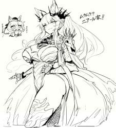 arknights armor big_breasts blemishine_(arknights) blemishine_(moon_catastrborn)_(arknights) crown curvy female_knight hand_on_hip horse_ears horse_girl horse_tail knight mature_female melon22 ponytail sketch thick_thighs thighhighs whislash_(arknights) wip