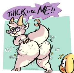 anthro ass ass_awe ass_clapping big_ass blush canonical_scene chikn_nuggit chikn_nuggit_(chikn_nuggit) clapping_cheeks dragon furry fwench_fwy_(chikn_nuggit) honiemun huge_ass onomatopoeia sunglasses text thick_ass thick_thighs twerking uncensored