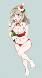 akamatsu_kaede alternate_version_available christmas danganronpa danganronpa_v3 exposed_nipples santa_costume santa_hat skimpy skimpy_bikini skimpy_clothes straight_hair tai_miso