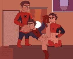 3boys anal andrew_garfield balls blowjob brown_hair clothed_sex e gay human light-skinned_male light_skin male male/male male_only marvel marvel_cinematic_universe oral oral_sex penis spider-man_(tom_holland) tom_holland yaoi yaoifairy