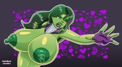 1girls exposed_breasts green_body green_hair green_nipples green_skin huge_breasts hulk_(series) hyper_breasts long_hair marvel marvel_comics pose she-hulk superbustycartoon superheroine voluptuous