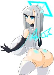 alternate_version_available background big_ass big_butt blue_eyes byternomar female halo hologram large_breasts oc original original_character silver_hair transparent_background wings