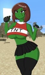 azurexarts big_breasts creeper creeper_(minecraft) creeper_girl crop_top female female_only green_body green_skin minecraft nude short_hair skirt thick_thighs thighhighs