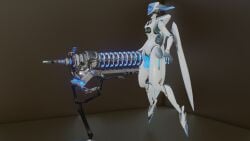 3d blue_skin echo_(overwatch) futa_milking futanari glowing humanoid humanoid_penis machinery milking_machine overwatch penis robot robot_futa