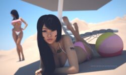 3d beach beach_ball beach_umbrella bikini dreamerofexistence duo female