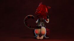 16:9 3d_(artwork) 4k absurd_res adamant_unicorn anthro ass bondage bound clothing corset digital_media_(artwork) domestic_cat felid feline felis fur hair handwear hi_res lingerie male male_only mammal markings mewlin_(species) mitten_hands mittens paws restraints simple_background solo submissive submissive_male topwear widescreen