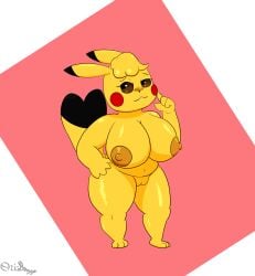 absurd_res anthro blush breasts clothing cosplay_pikachu cosplay_pikachu_(costume) embarrassed embarrassed_nude_female exposed_breasts female genitals hi_res nintendo nude ori-doggo pikachu pikachu_libre plump_labia pokémon_(species) pokemon pussy solo thick_thighs video_games volta_(ori-doggo)