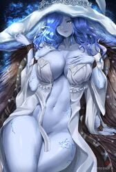 1girls 2022 abs big_breasts blue_skin cleavage cyi cyicheng dark_moon_ring elden_ring female female_only fromsoftware partially_clothed ranni_the_witch solo witch_hat