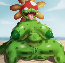 areola big_breasts bodily_fluids breasts chubby_female clitoris detailed_background elemental_creature eyeless female flora_fauna genderbent genderswap genitals goldcrustedchicken green_areola green_body green_nipples green_pussy huge_breasts humanoid lips mario_(series) nintendo nipples nude open_mouth open_smile petals petey_piranha piranha_plant plant plantie pussy rule_63 saliva sharp_teeth short_stack shortstack sitting smile solo super_mario_sunshine sweat teeth thick_thighs tongue tongue_out video_games wide_hips