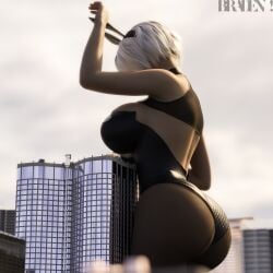 1girls 3d ass big_ass big_breasts blindfold bradengts breasts bunny_ears bunnysuit city clothing female female_only giantess huge_ass huge_breasts light-skinned_female light_skin macro nier nier:_automata solo solo_female white_hair yorha_2b