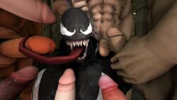 alien bara fellatio long_tongue male male_only marvel marvel_comics multiple_boys muscular muscular_male nude oral_sex orgy smooth_skin typoking1107 venom venom_(marvel) yaoi