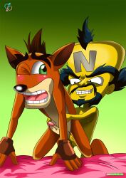 2boys anal anal_sex balls bbmbbf blush crash_(series) crash_bandicoot doctor_neo_cortex gay male male/male male_only neo_cortex nude one_eye_closed open_mouth palcomix penis rear_deliveries sex tongue yaoi