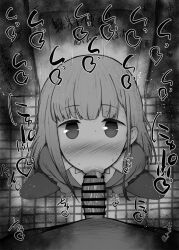 1boy 1girls aharen-san_wa_hakarenai aharen_reina bar_censor blowjob blush censored fellatio fellatio_gesture greyscale kurotama lips long_hair monochrome oral pantyhose penis pov public_masturbation saliva school_uniform smaller_female vacuum_fellatio veiny_penis