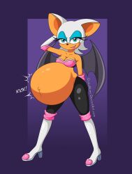 2017 bat batwings drakanoms female female_focus female_only mobian_(species) pregnant ready_to_pop rouge_the_bat sega sonic_(series) sonic_the_hedgehog_(series) speech_bubble tagme wardrobe_malfunction