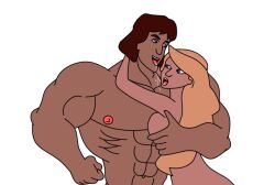 abs biceps big_breasts big_muscles bodybuilder breast_grab breasts breasts_on_chest canon_couple female french_kissing hunk husband_and_wife kissing male muscle muscular_male prince_derek princess_odette saliva saliva_trail serratus_anterior straight the_swan_princess