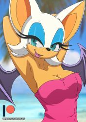 anthro armpits arms_up big_breasts female female_focus female_only furry mobian_(species) prezer0 rouge_the_bat sega sonic_(series) sonic_the_hedgehog_(series) towel