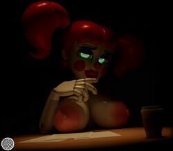 3d artidemonboy baby_(fnafsl) big_breasts big_nipples circus_baby circus_baby_(fnaf) clown_girl clussy darkroom five_nights_at_freddy's green_eyes looking_at_viewer polsy red_hair