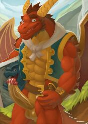 abs activision anthro anthrofied bara clothing cum delbin_(spyro) humanoid humanoid_genitalia humanoid_penis kittikary male male_only muscular muscular_anthro muscular_male pecs pectorals penis penis_out spyro_the_dragon