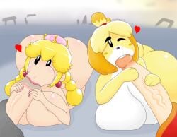 2futas 2girls animal_crossing anthro ass big_ass big_breasts big_butt big_penis big_thighs black_eyes blonde_hair blowjob blowjob_face breasts crossover crown dat_ass earrings female female_focus hands_on_penis heart huge_ass huge_breasts huge_butt huge_cock huge_thighs human isabelle_(animal_crossing) large_ass large_breasts large_butt large_penis large_thighs light-skinned_female light-skinned_futanari light_skin lips lipstick mario_(series) nail_polish new_super_mario_bros._u_deluxe nintendo one_eye_closed peachette pink_nail_polish pink_nails super_crown super_smash_bros. tail thick thick_ass thick_hips thick_thighs toadette touhoufan twintails white_fur yellow_fur