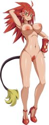 1girls ahoge beastmaster_(disgaea) breasts disgaea disgaea_2 dismania earrings female high_heels naked_footwear naked_heels nipples nippon_ichi_software nude nude_female orange_hair orange_skin pointy_ears pubic_hair tail yellow_eyes