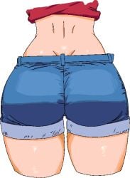 2020s 2022 ass ass_focus blue_bottomwear booty_shorts bubble_butt butt_crack_outline denim_shorts female gamo-chan gutsbro14 human light-skinned_female manga please_don't_bully_me,_nagatoro rear_view red_topwear short_shorts shorts simple_background solo solo_female standing thick_thighs tomboy white_background