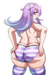 1girls absurd_res ass back_view big_ass big_breasts big_butt blush breasts compile_heart eye_contact fat_ass female female_only high_resolution huge_ass huge_butt idea_factory long_hair looking_at_viewer looking_back nepgear neptunia_(series) panties purple_hair shimapan smile solo standing stockings striped_panties thick_thighs thighs topless two_tone_hair underwear white_background ytrall