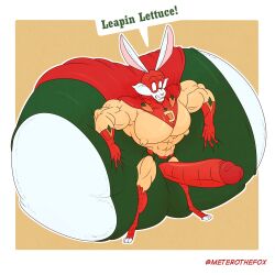 absurd_res anthro balls balls_bigger_than_body big_balls big_penis captain_carrots genitals hi_res huge_balls huge_cock hyper hyper_balls hyper_genitalia hyper_penis lagomorph leporid male mammal marvel metrothefox pecs penis rabbit solo superhero