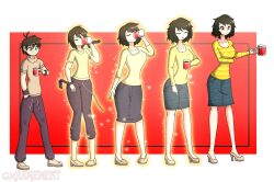 age_progression asian asian_female ass_expansion blue_skirt breast_expansion brown_eyes brown_hair clothing eye_color_change female gender_transformation genderswap_(mtf) green_eyes hair_growth knees_together_feet_apart legs_together mtf_transformation persona persona_5 rule_63 sadayo_kawakami short_hair skirt thegxjudgement thigh_expansion transformation wide_hips