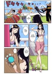 ass big_ass big_butt bikini blue_eyes brook doujin doujinshi eyewear_on_head female franky huge_ass huge_butt kakutou_oukoku large_ass long_hair male monkey_d_luffy nami nico_robin one_piece post-timeskip roronoa_zoro text tony_tony_chopper usopp vinsmoke_sanji