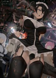 agent_(girls'_frontline) android big_breasts black_hair damaged girls'_frontline maid maid_headdress maid_uniform open_mouth panties robot_girl skirt_lift tagme takefu_jiin takehuxi