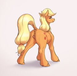 absurd_res anatomically_correct anatomically_correct_genitalia anatomically_correct_pussy animal_genitalia animal_pussy anus applejack_(mlp) aquaticvibes ass blonde_hair clitoral_winking clitoris dock earth_pony equid equine equine_pussy female feral friendship_is_magic genitals hair hasbro hi_res hooves horse looking_back mammal my_little_pony pony puffy_anus pussy raised_tail simple_background yellow_tail